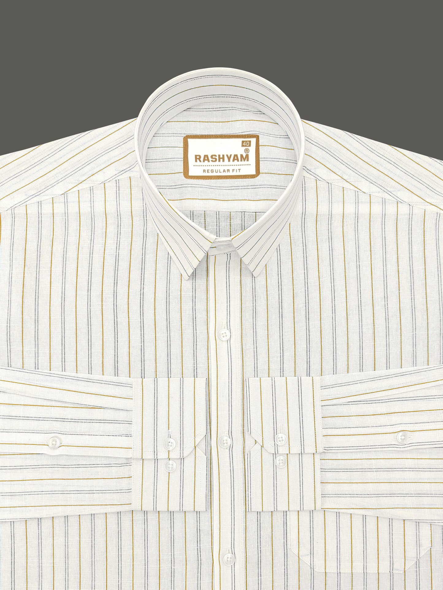 Arezzo Italian Premium Linen Brown With Black Double Line On White Formal Shirt For Men