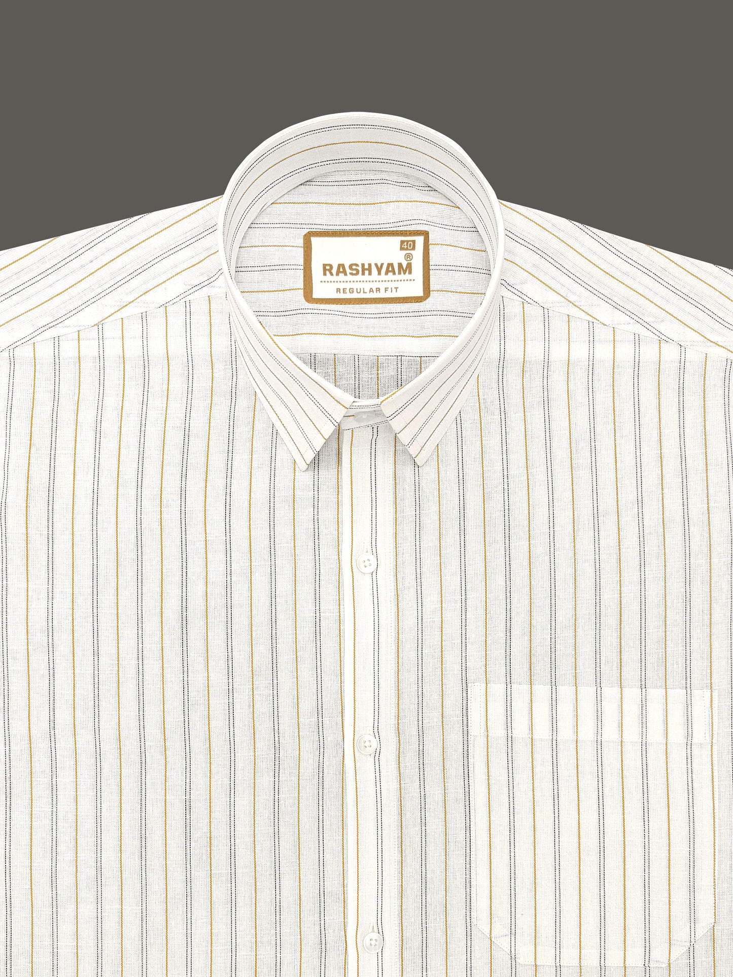 Arezzo Italian Premium Linen Brown With Black Double Line On White Formal Shirt For Men