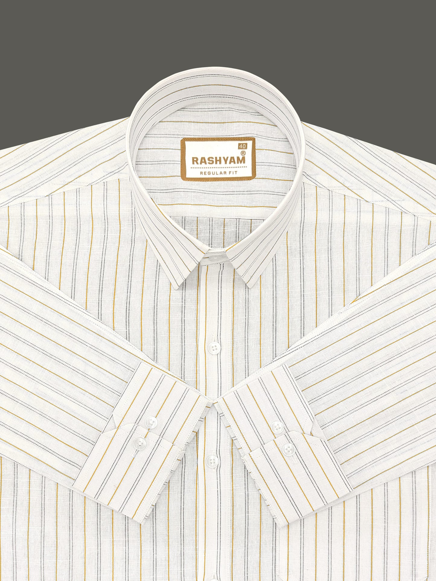 Arezzo Italian Premium Linen Brown With Black Double Line On White Formal Shirt For Men