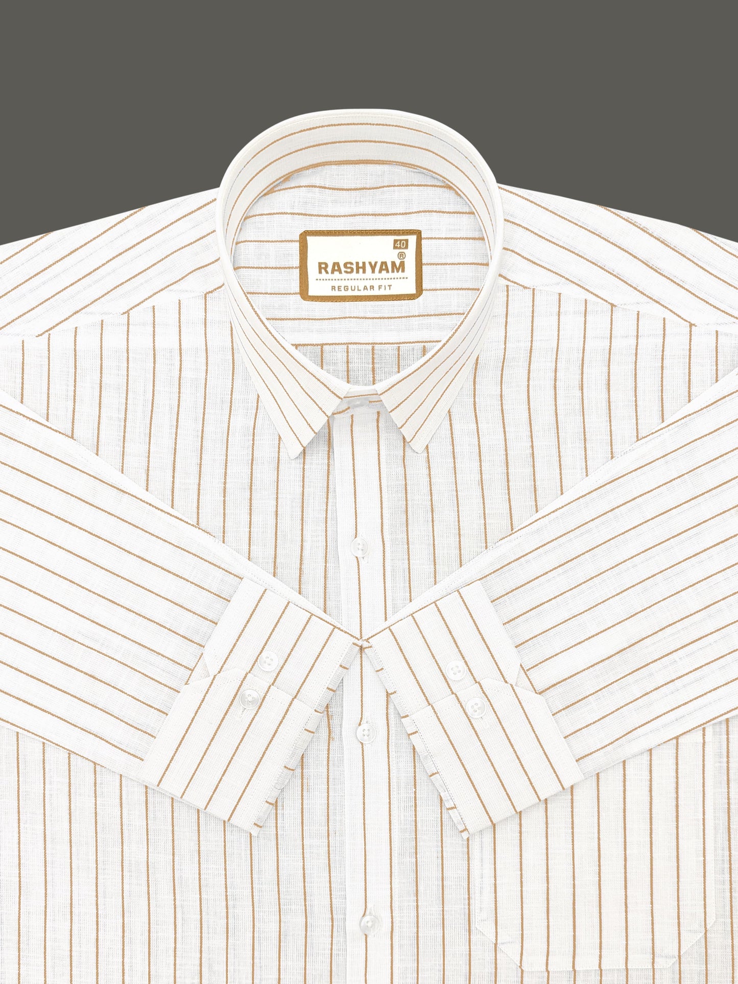 Arezzo Italian Premium Linen Dark Brown Line On White Formal Shirt For Men