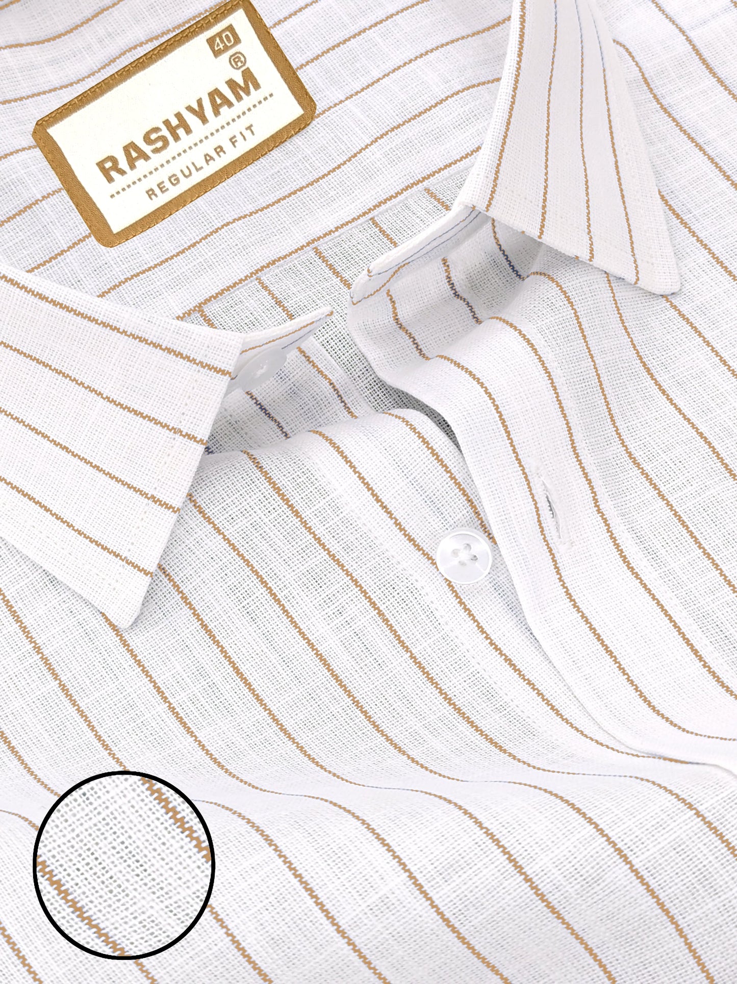 Arezzo Italian Premium Linen Dark Brown Line On White Formal Shirt For Men