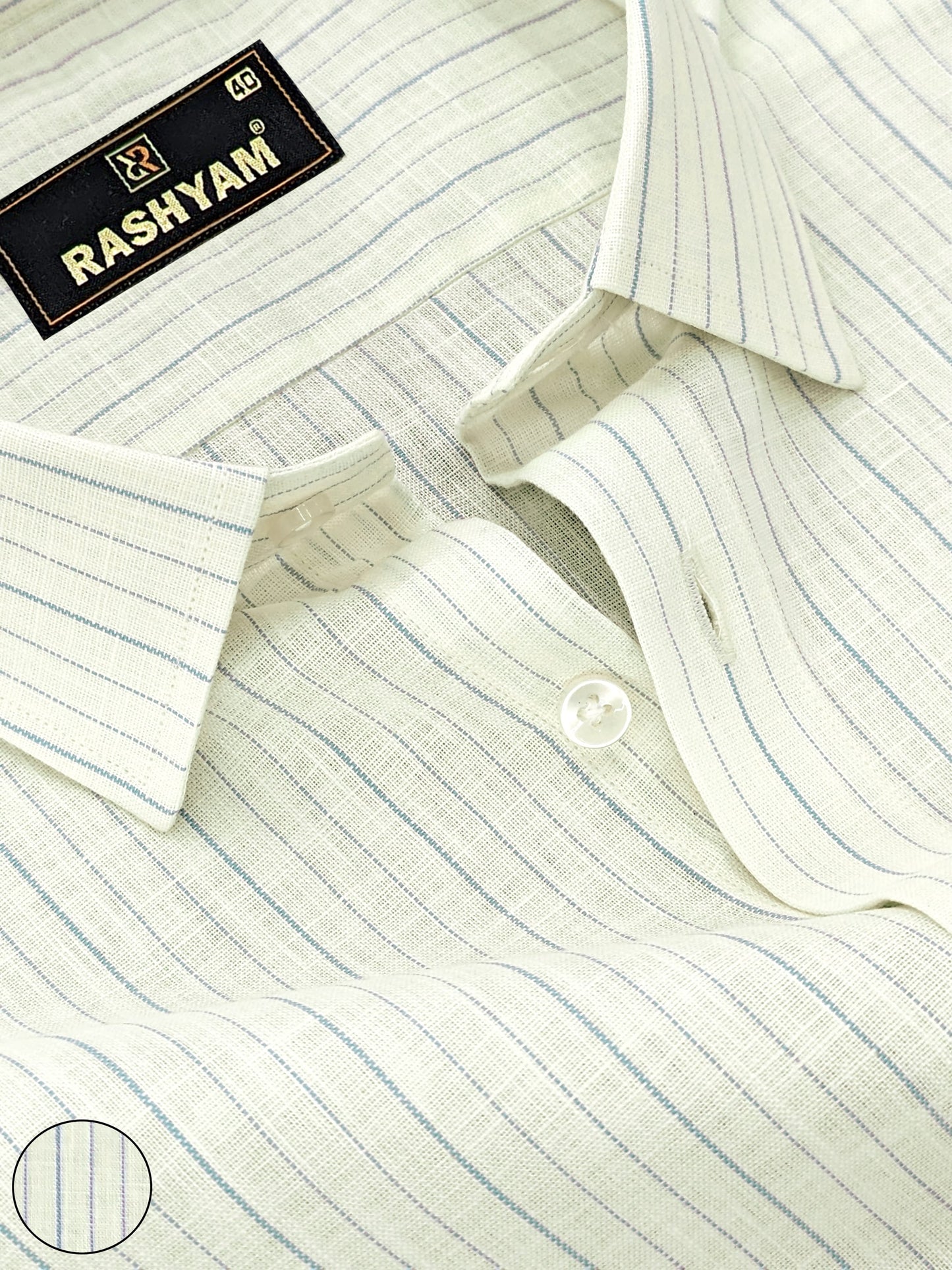 Light Lemon Yellow With Blue Line Luxurious Italian Linen Cotton Shirt