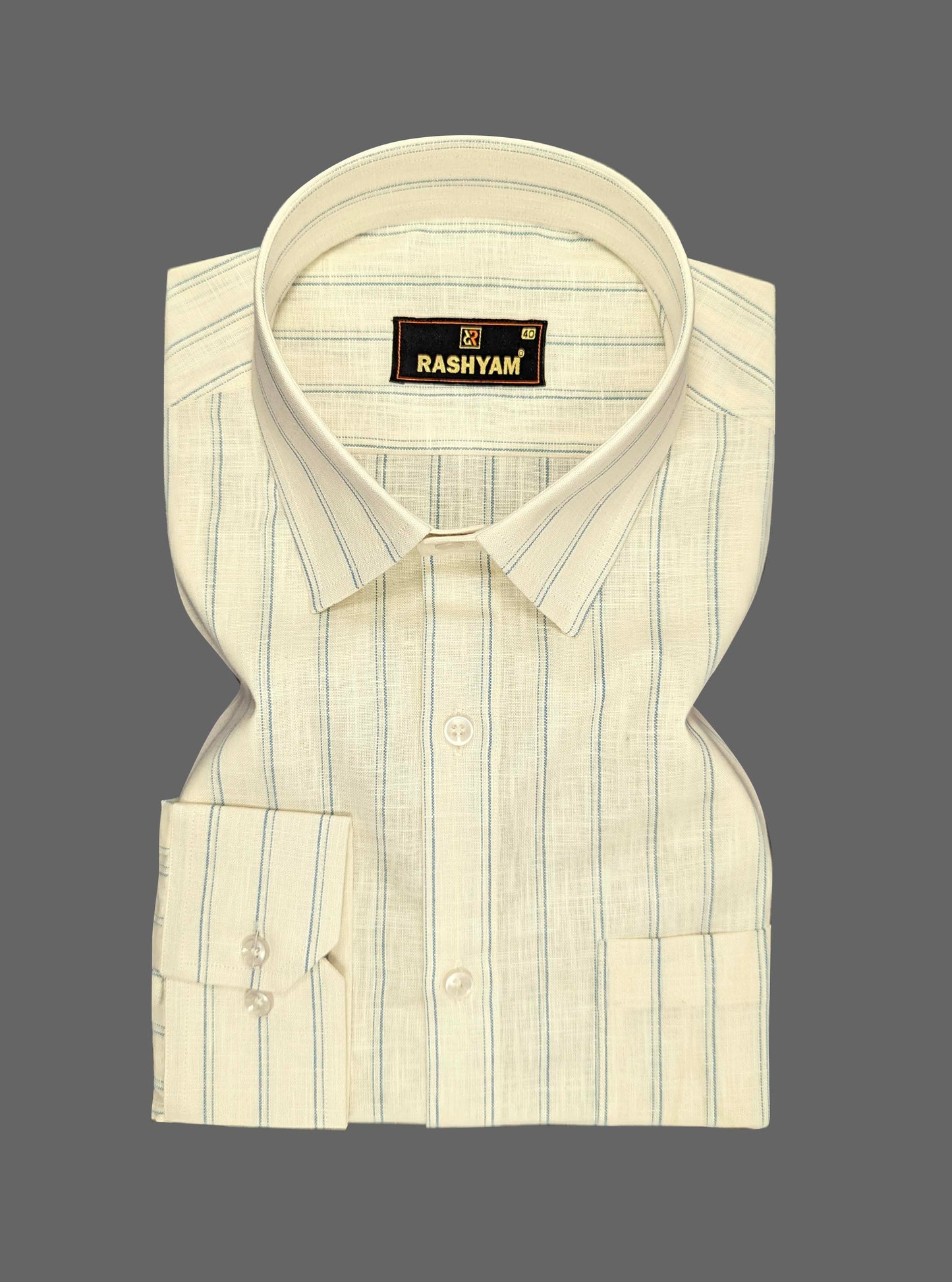 Luxurious Italian Linen Cotton Light Lemon Yellow With Blue double Line Shirt