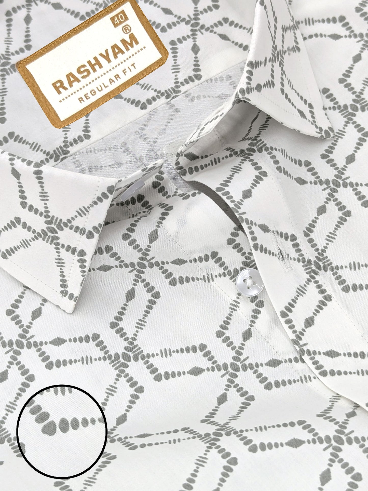 Rashyam Premium Dot Print on White Cotton Shirt