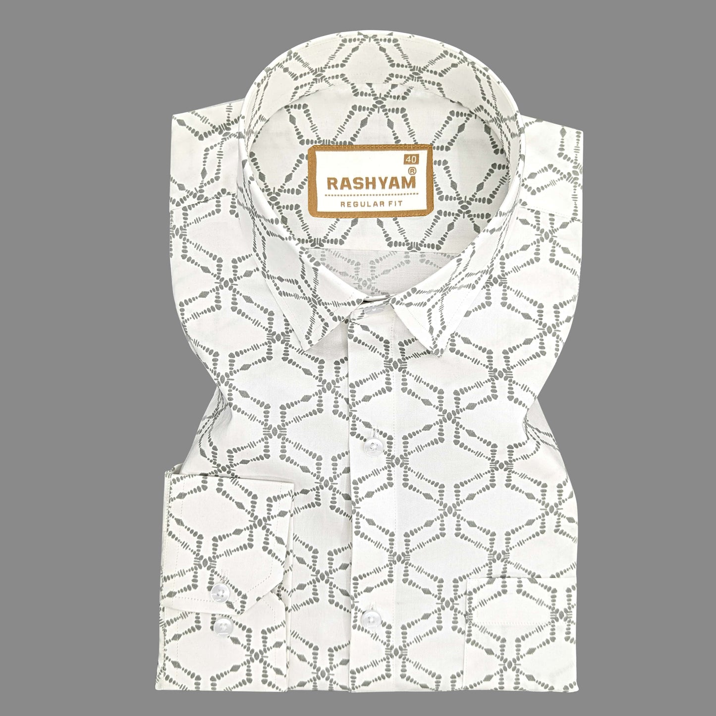Rashyam Premium Dot Print on White Cotton Shirt