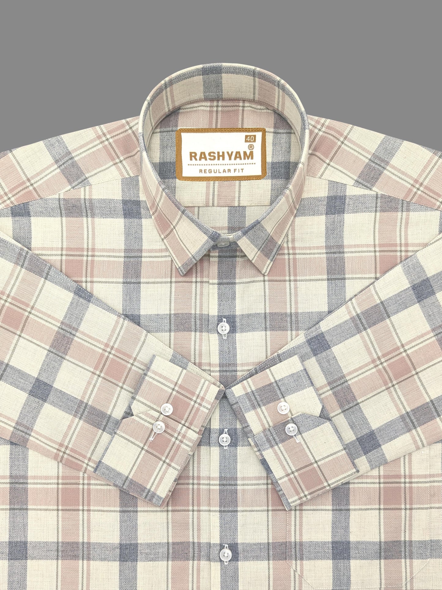 Luxurious Linen Cotton Light Rose With Grey Multi Checks Shirt For Men