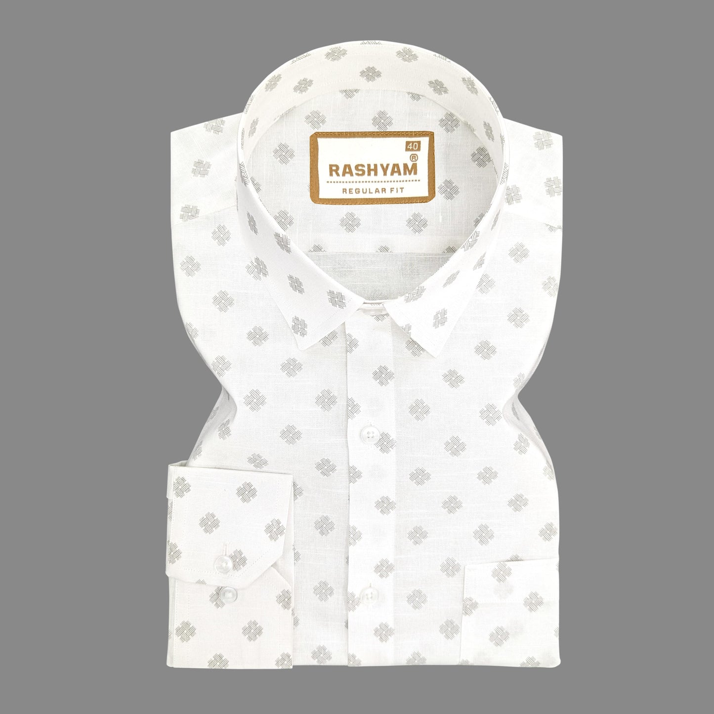 Arezzo Italian Premium Linen Cross Motif On White Designer Shirt For Men