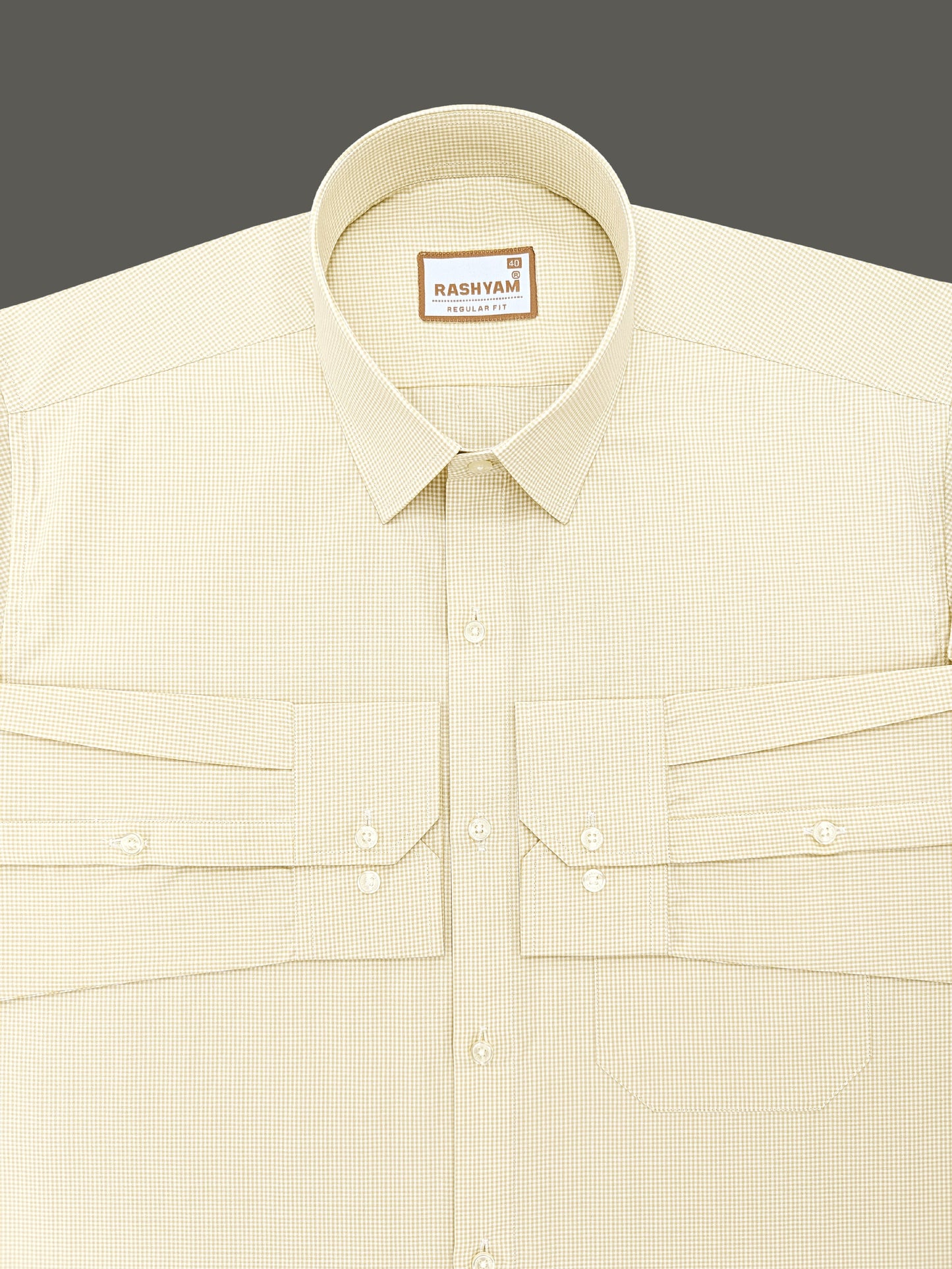 Portofino Premium Cotton Almond Gingham Checks Formal Shirt For Men