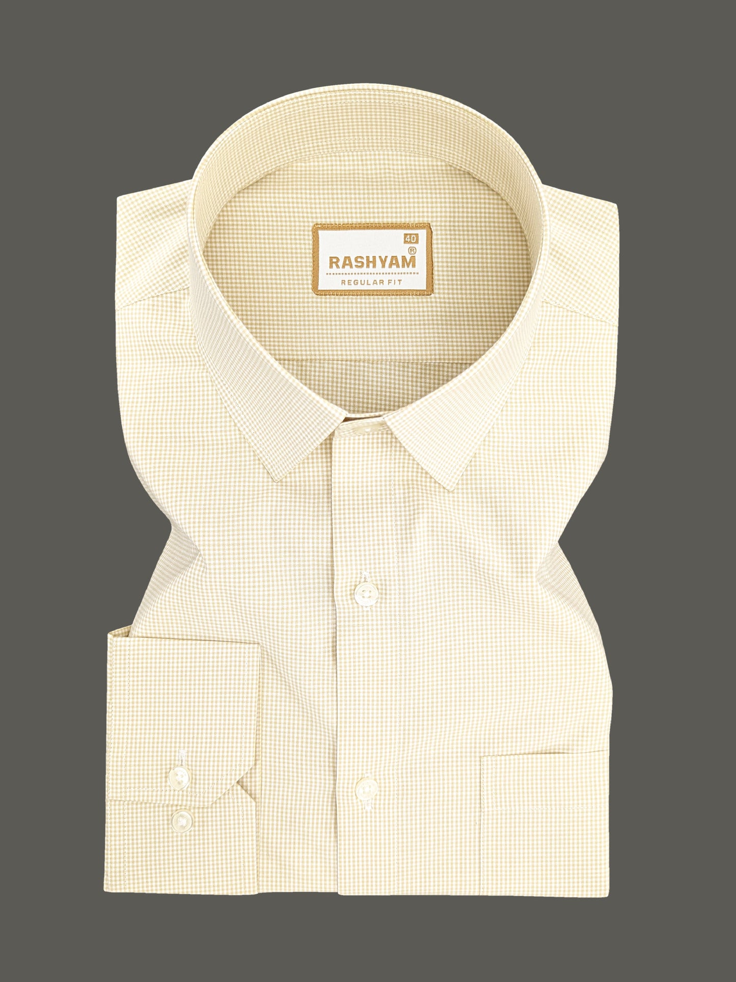 Portofino Premium Cotton Almond Gingham Checks Formal Shirt For Men
