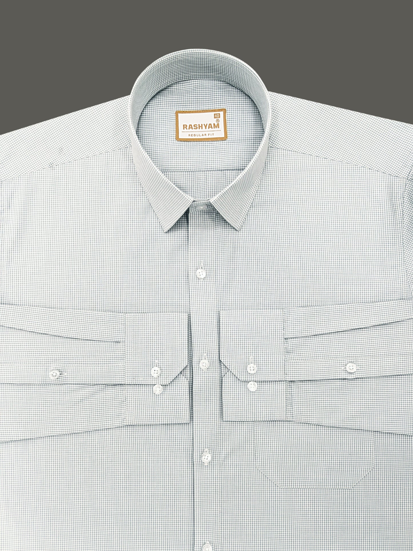 Portofino Premium Cotton Light Grey Gingham Checks Formal Shirt For Men