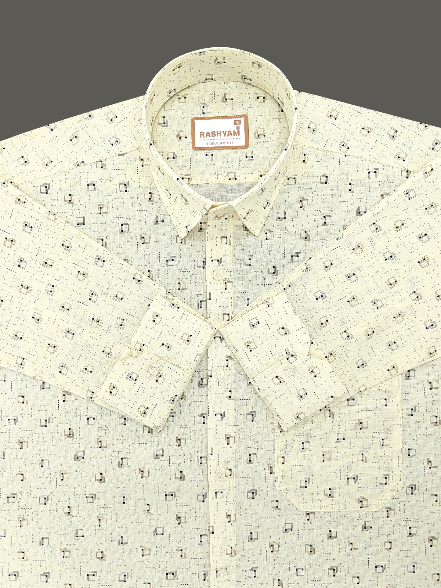 Arezzo Premium Linen Box Grid Print On Lemon Yellow Formal Shirt