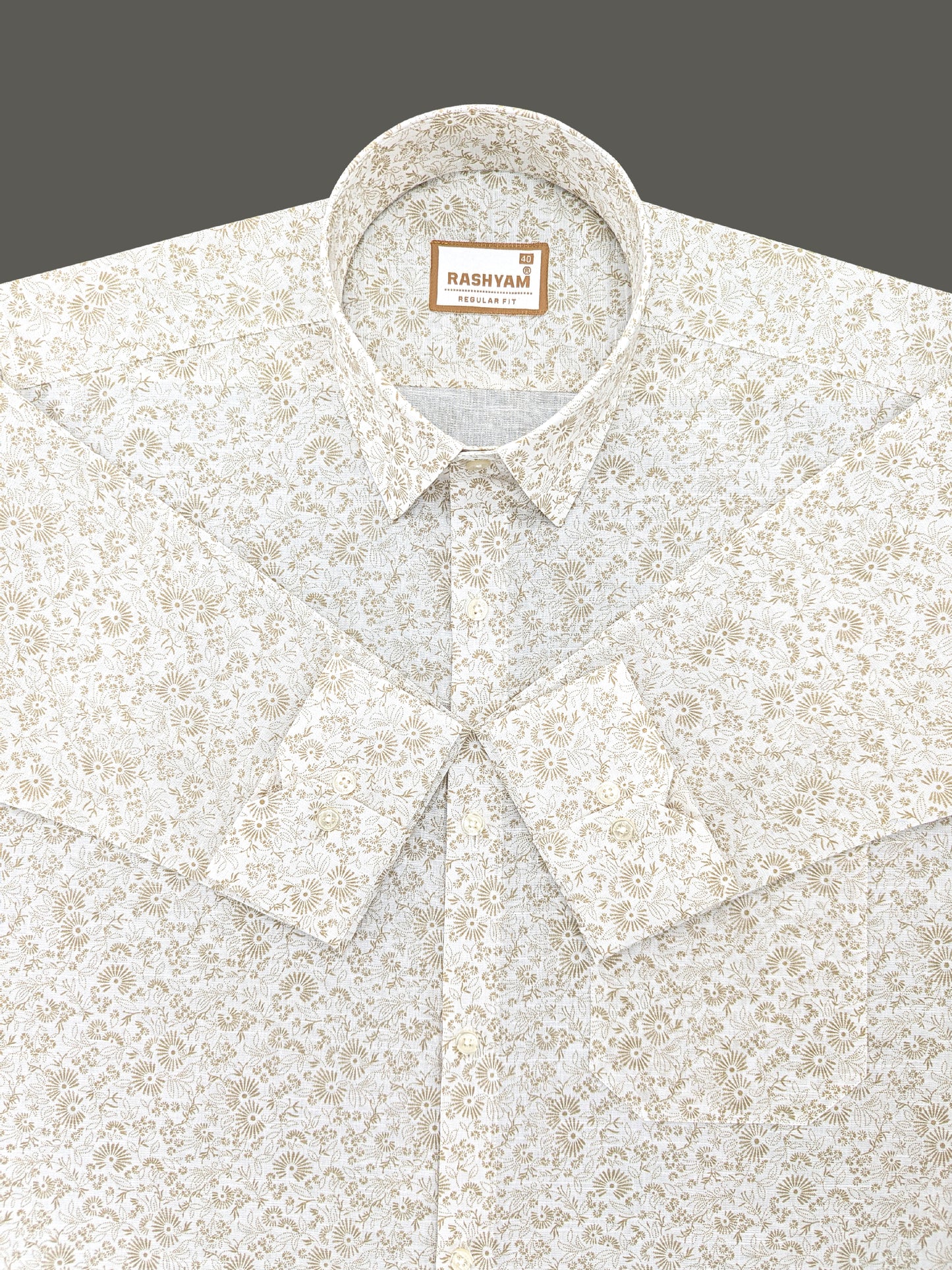 Arezzo Premium Linen Browny Vintage Bloom Print On White Formal Shirt For Men