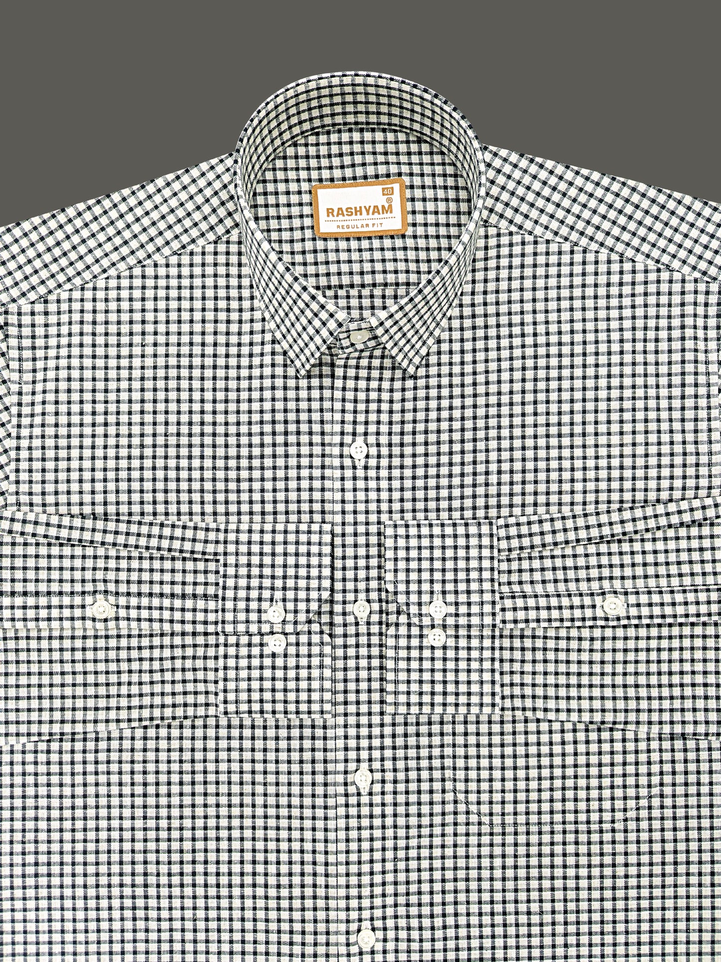 Latina Italian Linen Black Checks On Cream Formal Shirt For men