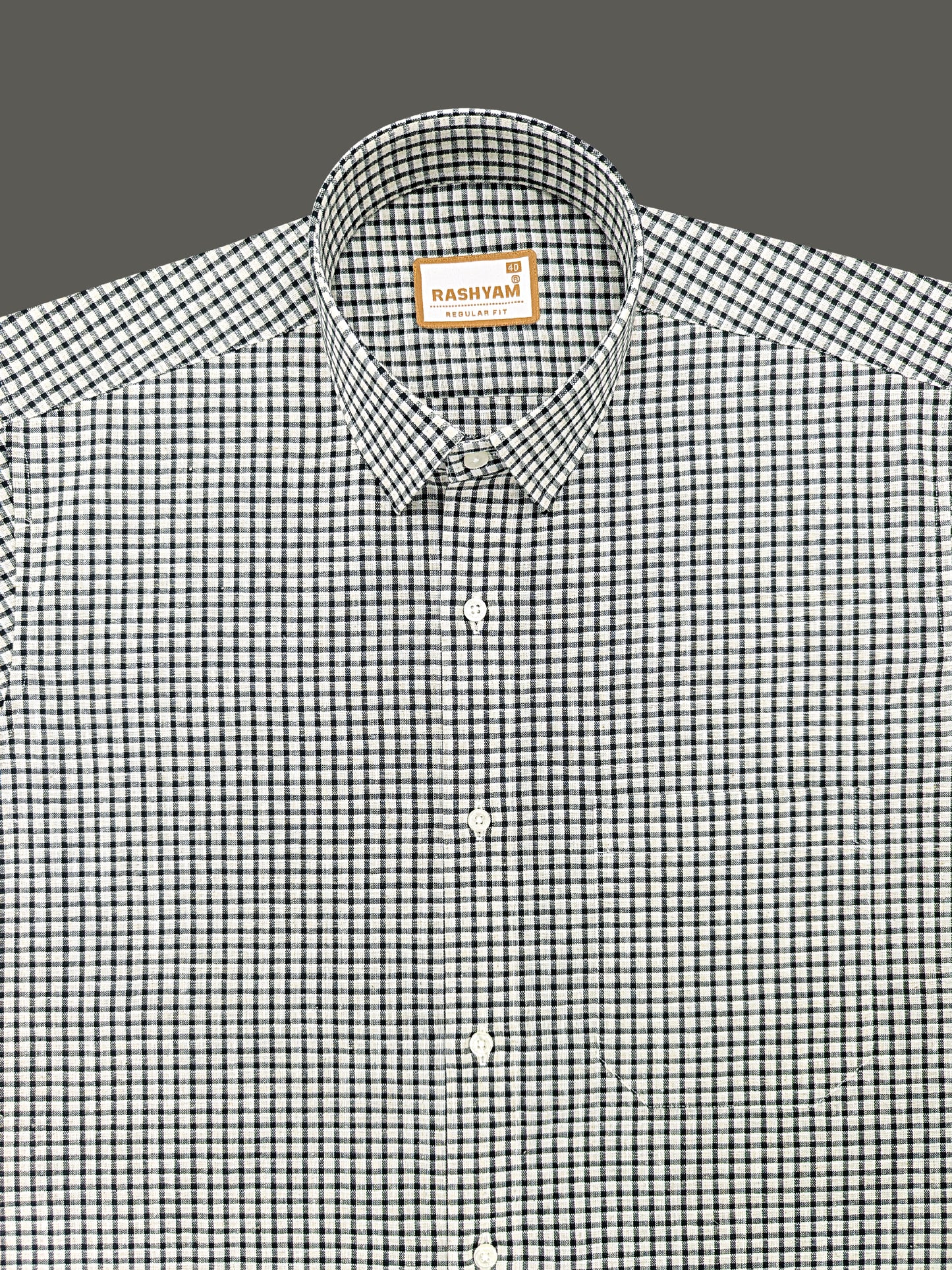 Latina Italian Linen Black Checks On Cream Formal Shirt For men