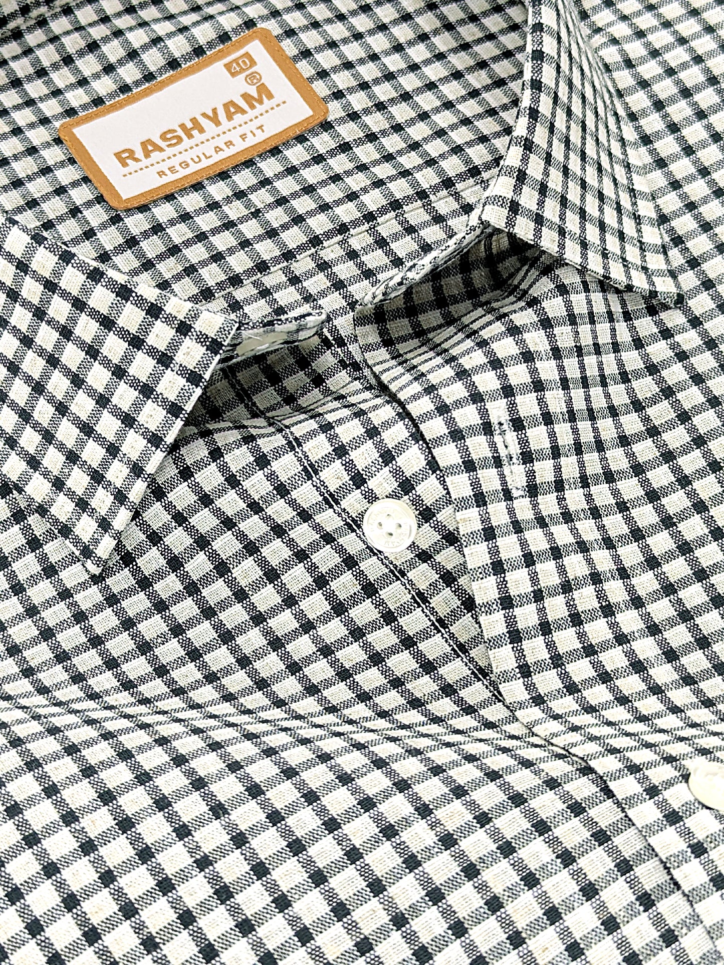 Latina Italian Linen Black Checks On Cream Formal Shirt For men