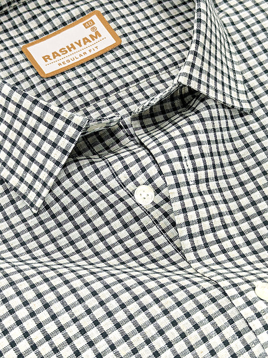 Latina Italian Linen Black Checks On Cream Formal Shirt For men