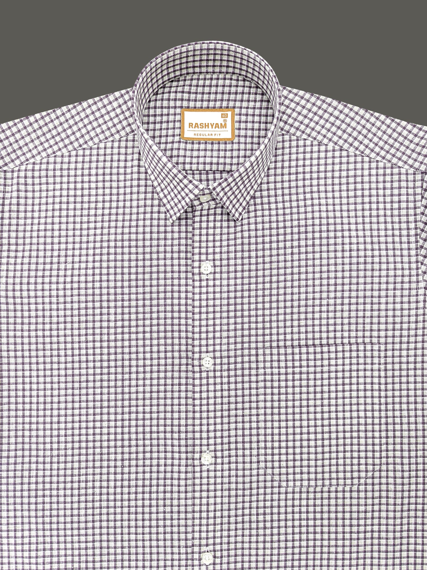 Latina Italian Linen Plum Purple Checks On Cream Formal Shirt For men