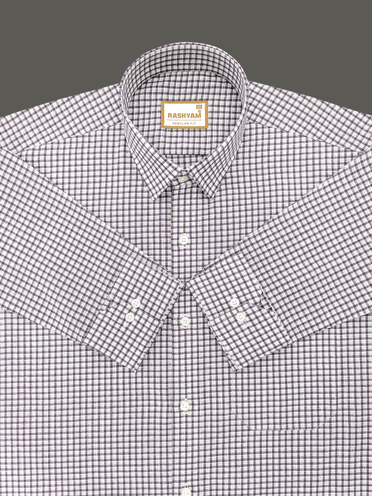 Latina Italian Linen Plum Purple Checks On Cream Formal Shirt For men