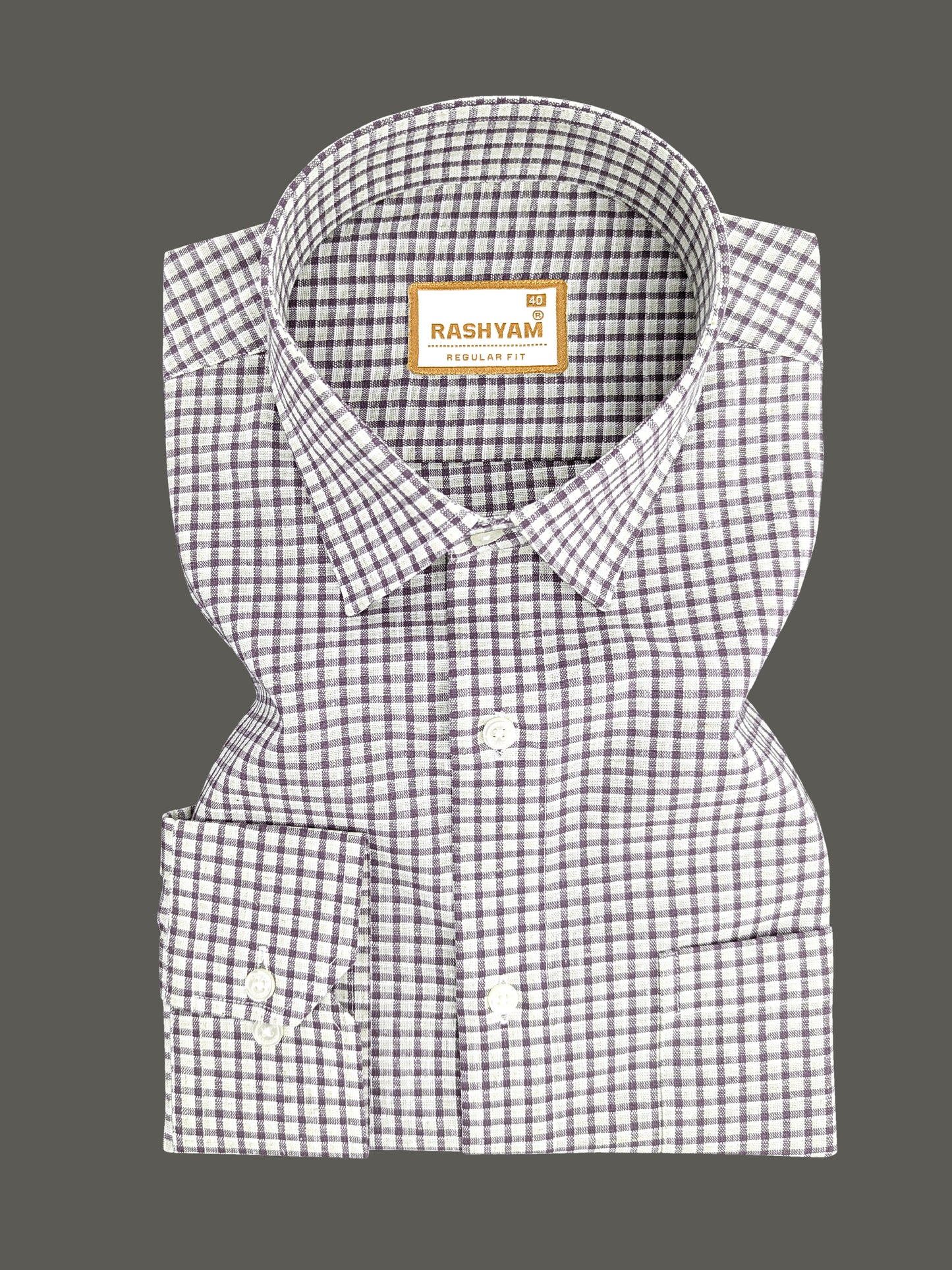 Latina Italian Linen Plum Purple Checks On Cream Formal Shirt For men
