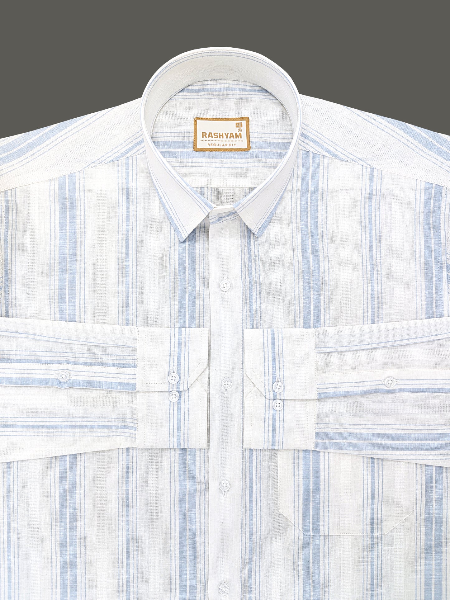 Premium Linen Cotton Blue Line On Bright White Shirt For Men