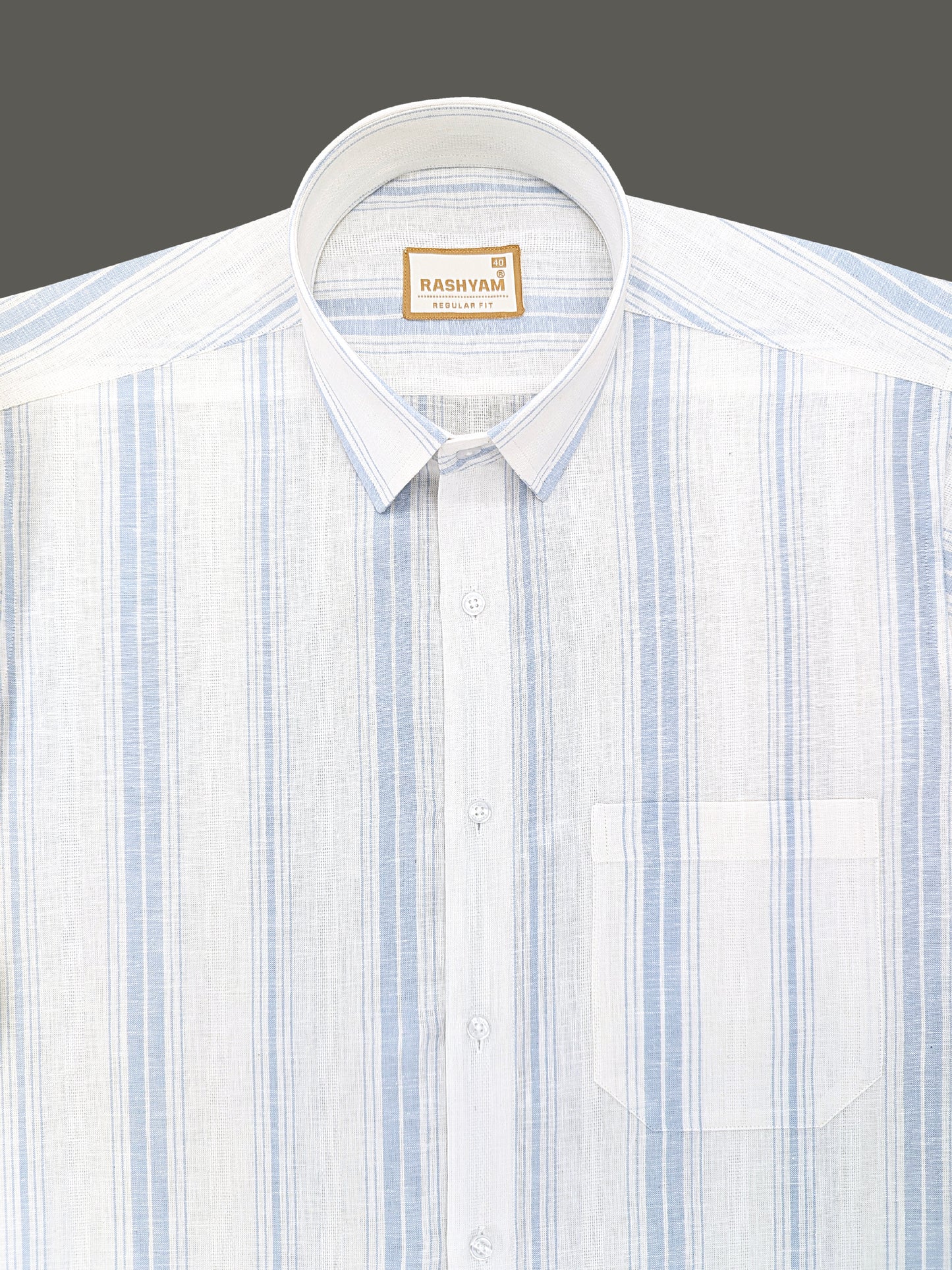 Premium Linen Cotton Blue Line On Bright White Shirt For Men