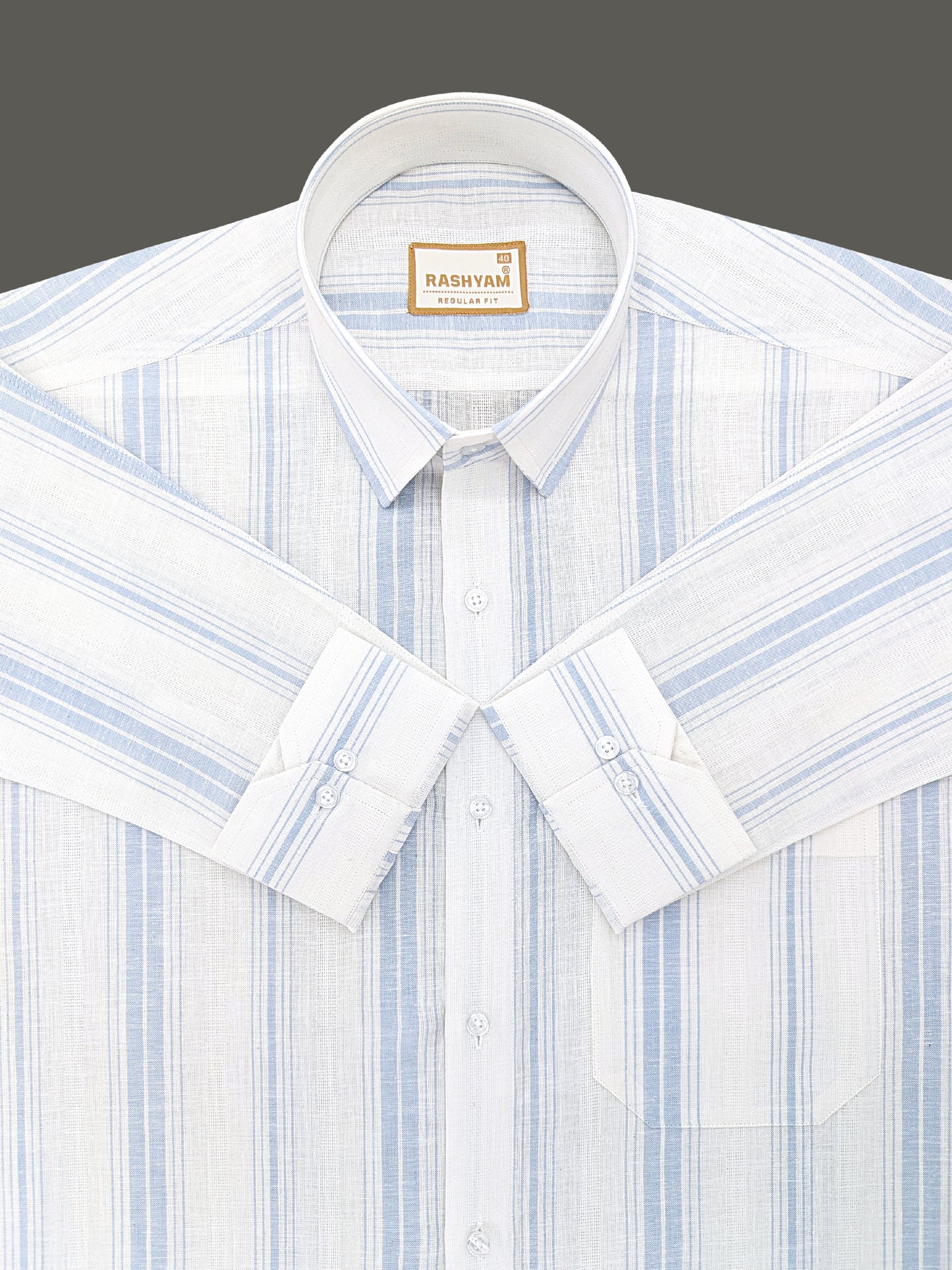 Premium Linen Cotton Blue Line On Bright White Shirt For Men