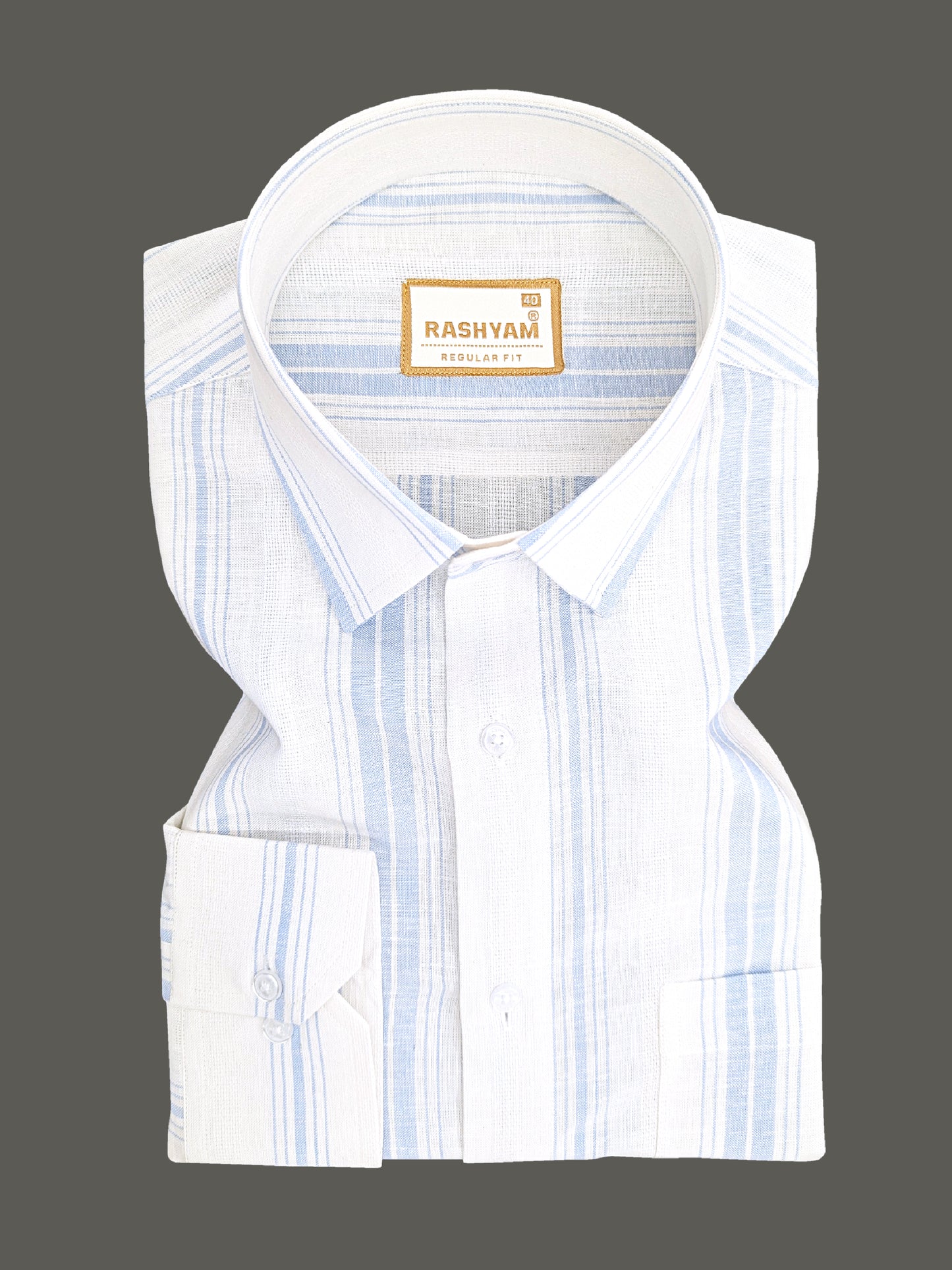 Premium Linen Cotton Blue Line On Bright White Shirt For Men