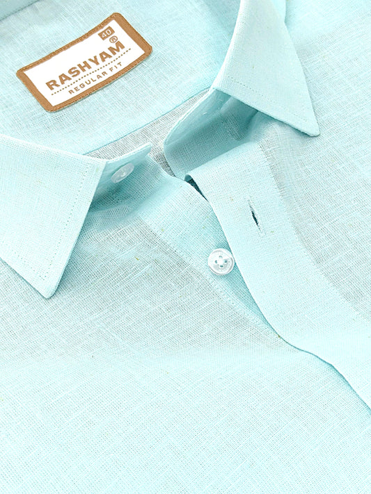 Pescara Italian Linen Opaque Cyan Formal Shirt For Men