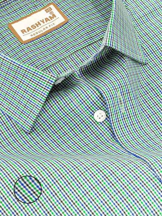 Atrani Premium Cotton Grass Green And Blue Professional Checks Formal Shirt