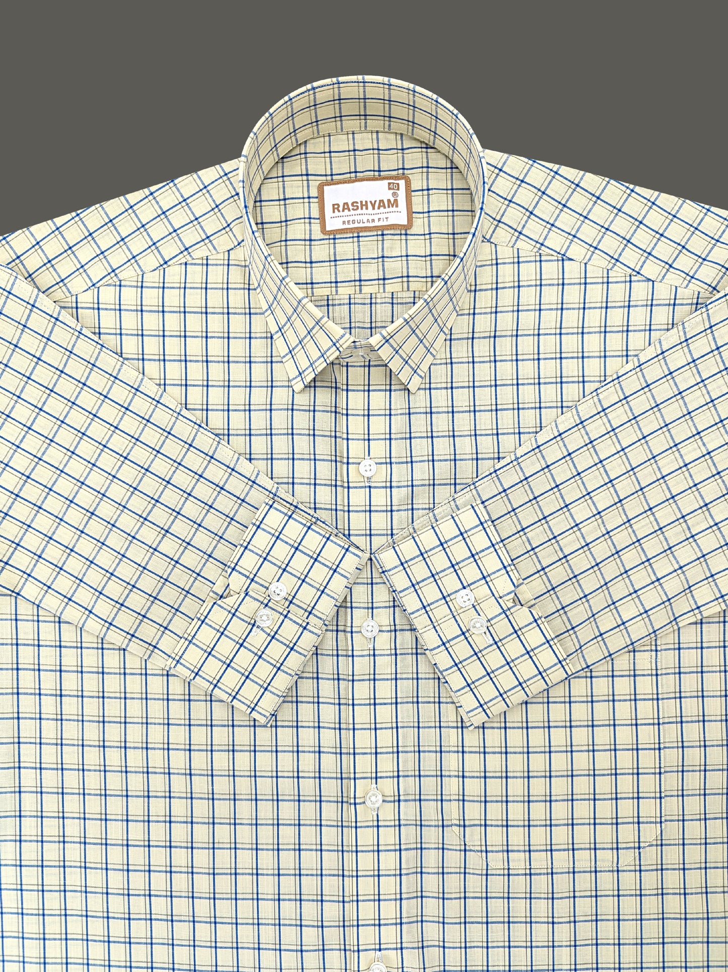 Atrani Premium Cotton Blue Checks On Cream Formal Shirt For men
