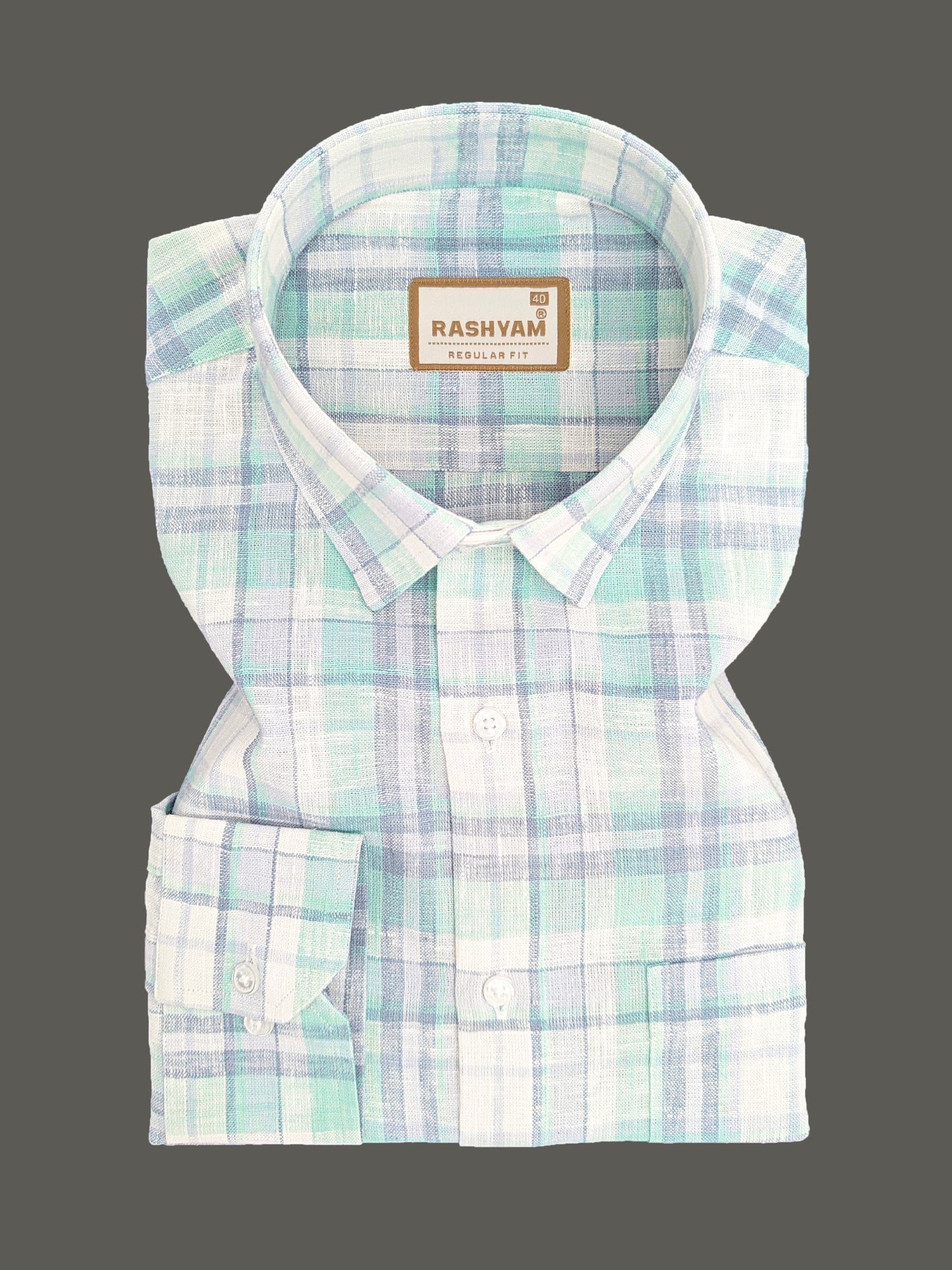 Ceriana Luxurious Italian Linen Cotton Cyan With Grey Checks On Cream Formal Shirt