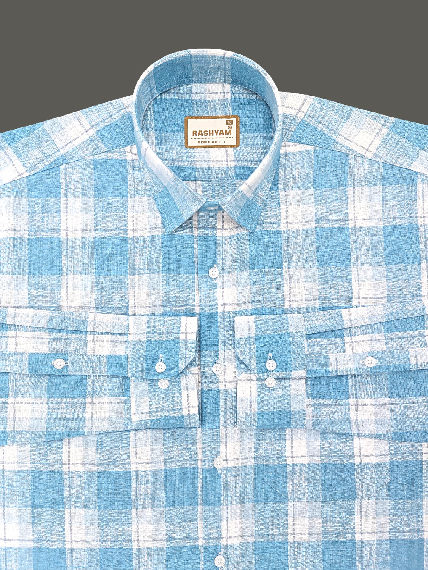 Ceriana Luxurious Italian Linen Cotton Royal Blue Check On Cream Formal Shirt