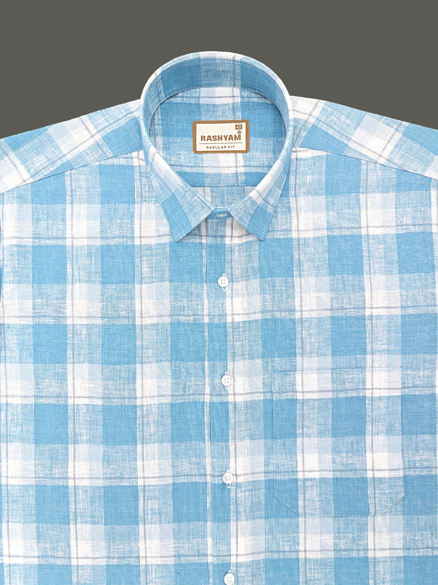 Ceriana Luxurious Italian Linen Cotton Royal Blue Check On Cream Formal Shirt