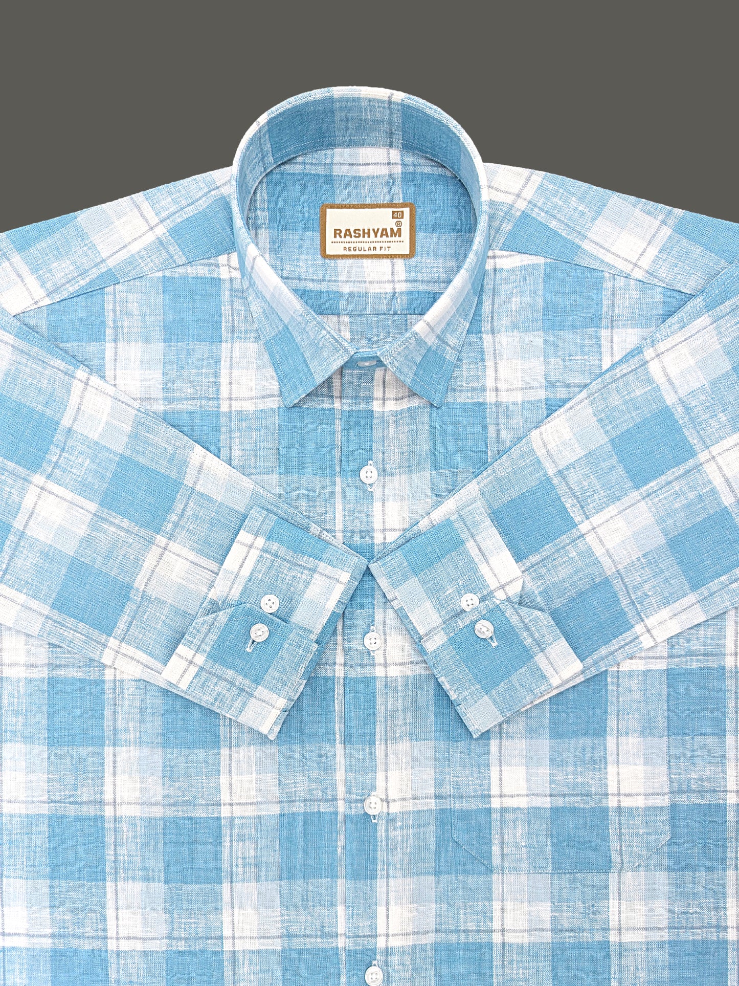 Ceriana Luxurious Italian Linen Cotton Royal Blue Check On Cream Formal Shirt