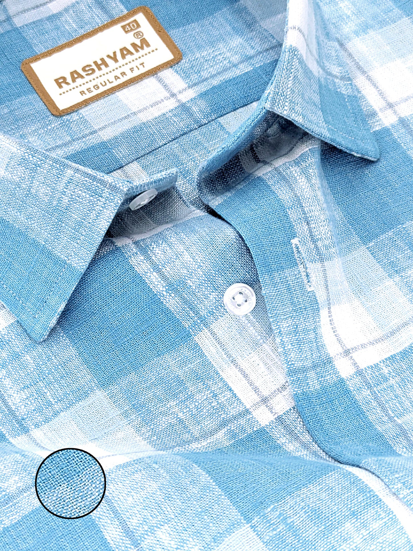 Ceriana Luxurious Italian Linen Cotton Royal Blue Check On Cream Formal Shirt