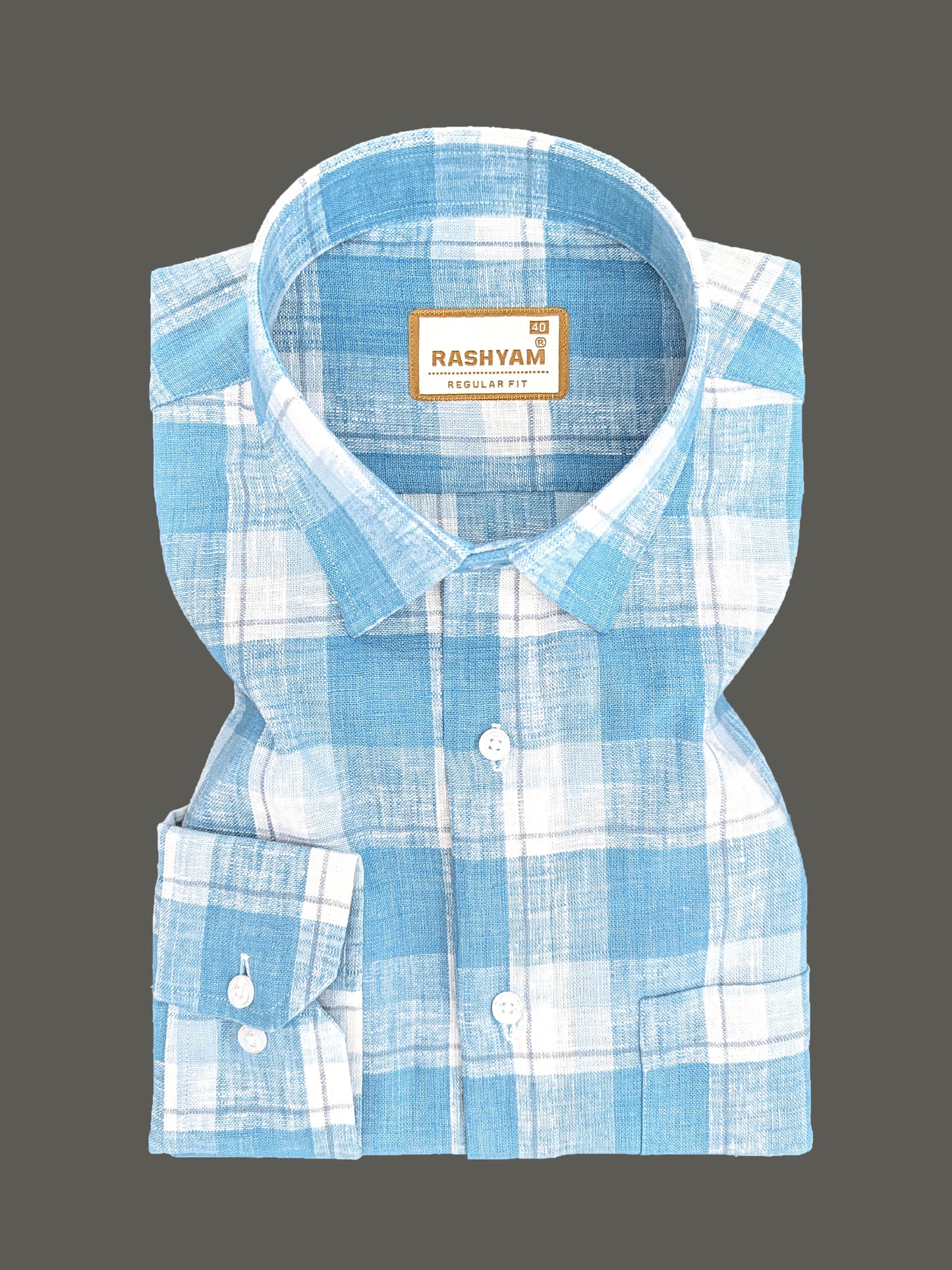 Ceriana Luxurious Italian Linen Cotton Royal Blue Check On Cream Formal Shirt
