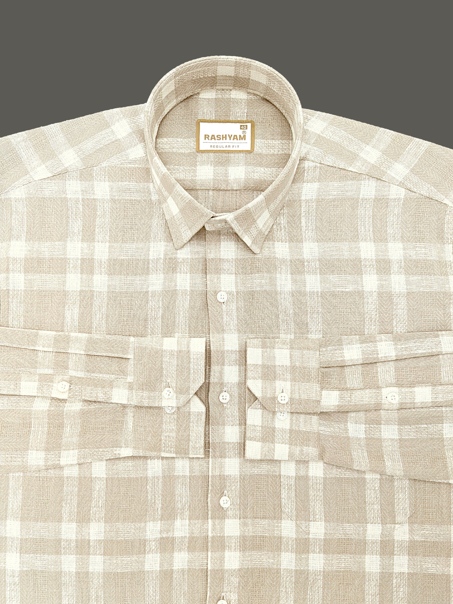 Ceriana Luxurious Italian Linen Cotton Almond Creamy Checks Formal Shirt