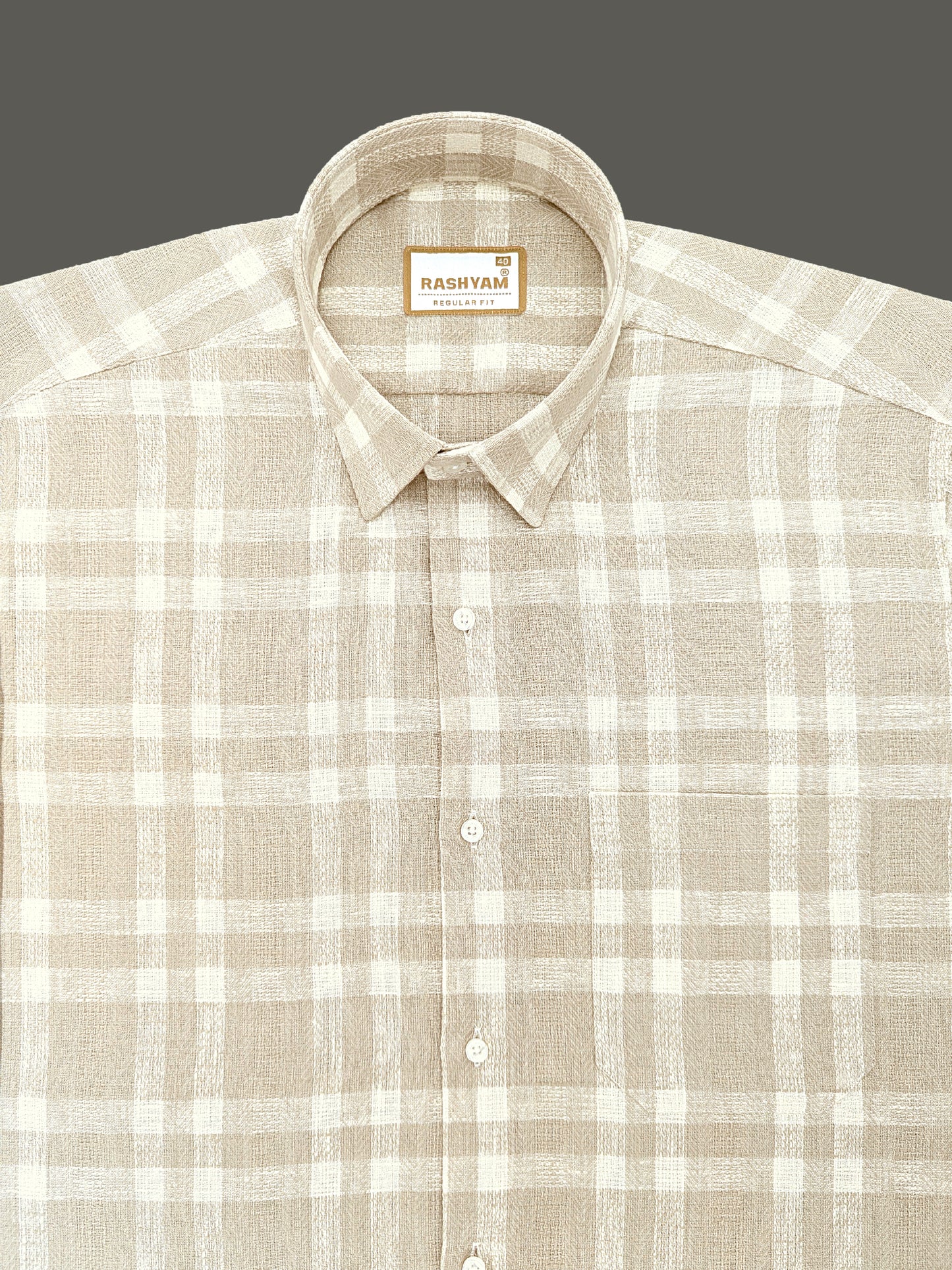 Ceriana Luxurious Italian Linen Cotton Almond Creamy Checks Formal Shirt