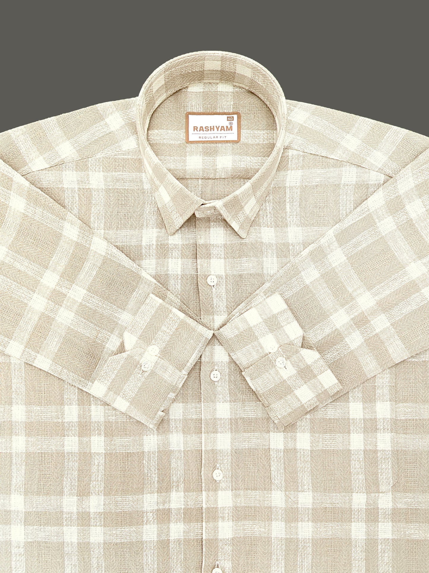 Ceriana Luxurious Italian Linen Cotton Almond Creamy Checks Formal Shirt