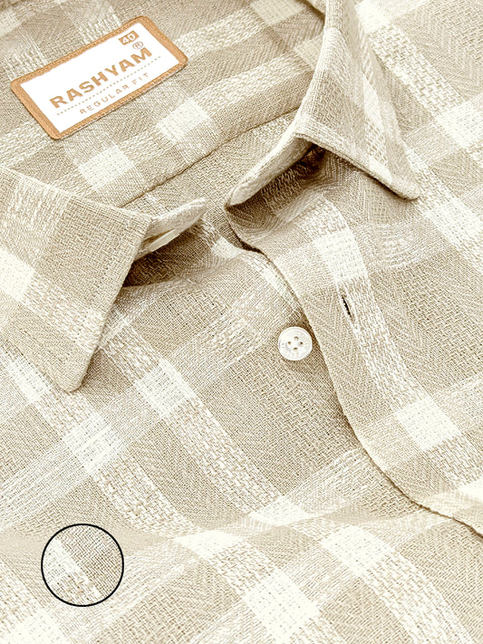 Ceriana Luxurious Italian Linen Cotton Almond Creamy Checks Formal Shirt
