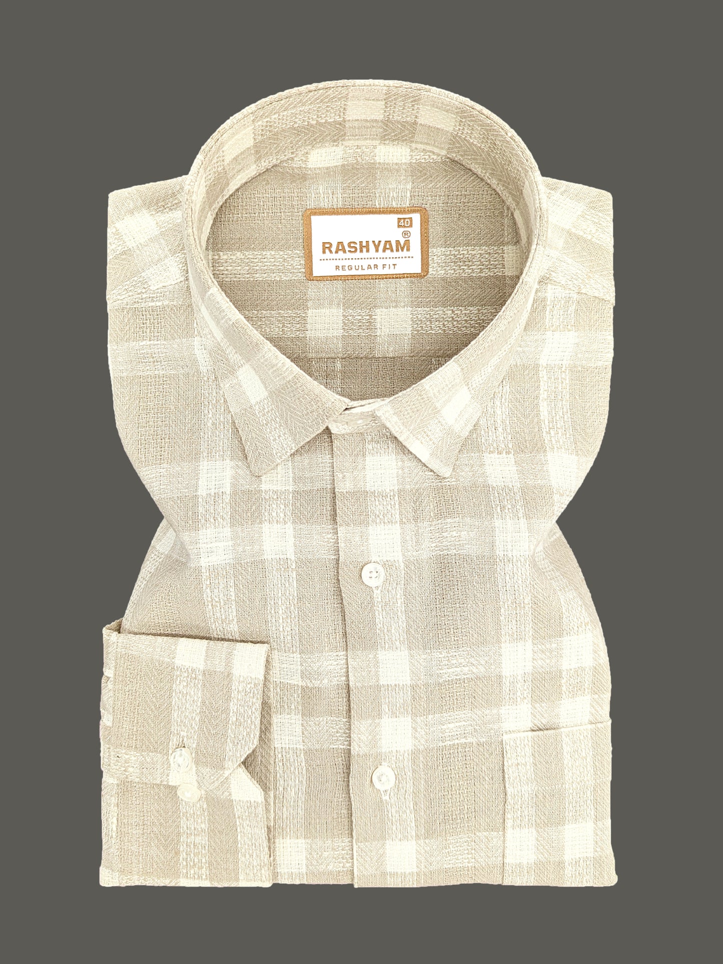 Ceriana Luxurious Italian Linen Cotton Almond Creamy Checks Formal Shirt