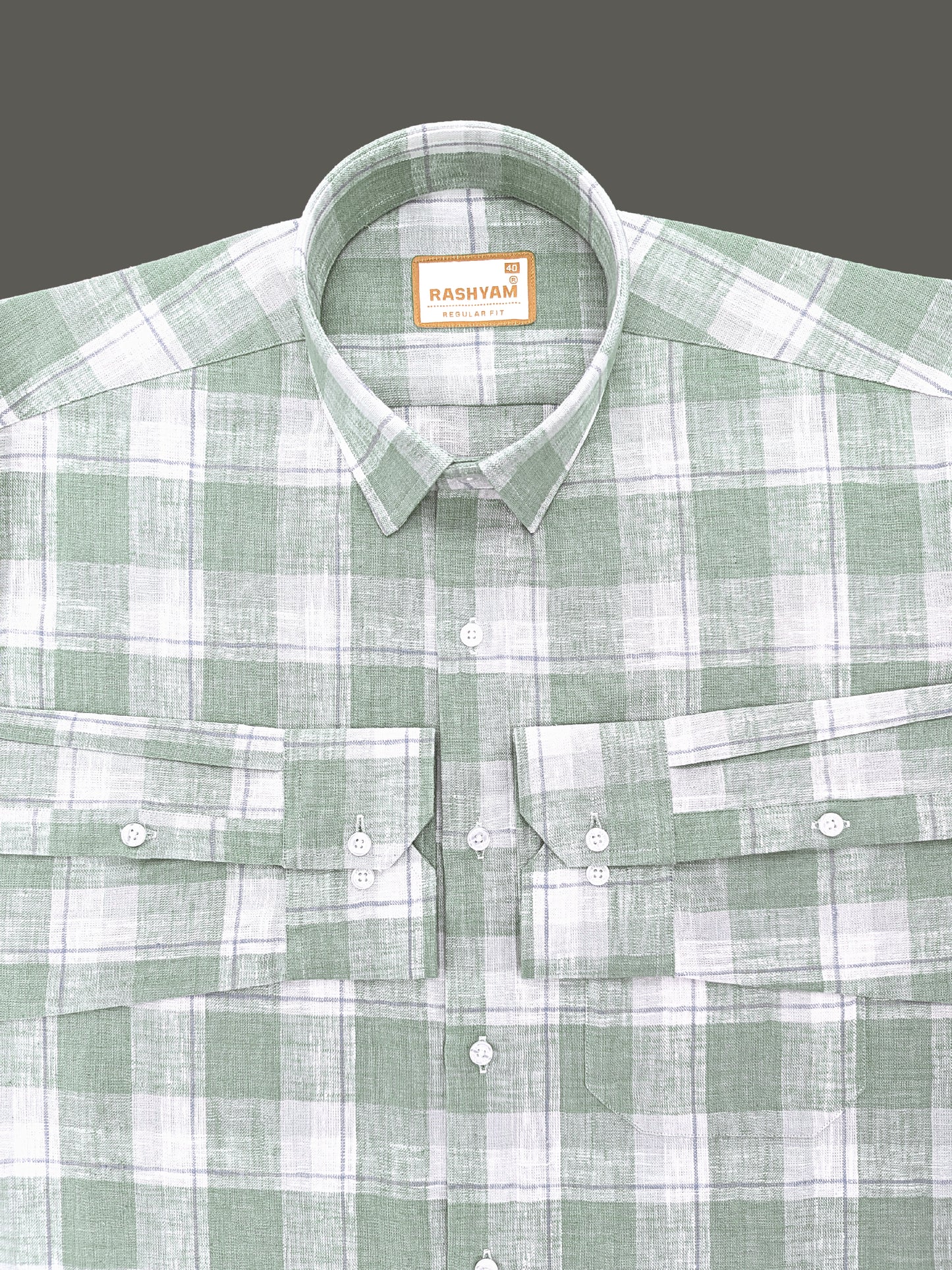 Ceriana Luxurious Italian Linen Cotton Mountain Green Checks On Cream Formal Shirt