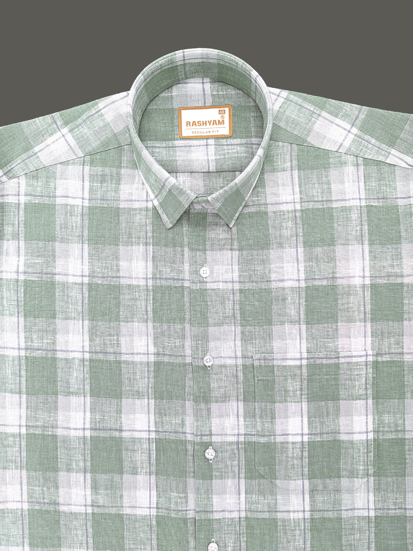Ceriana Luxurious Italian Linen Cotton Mountain Green Checks On Cream Formal Shirt