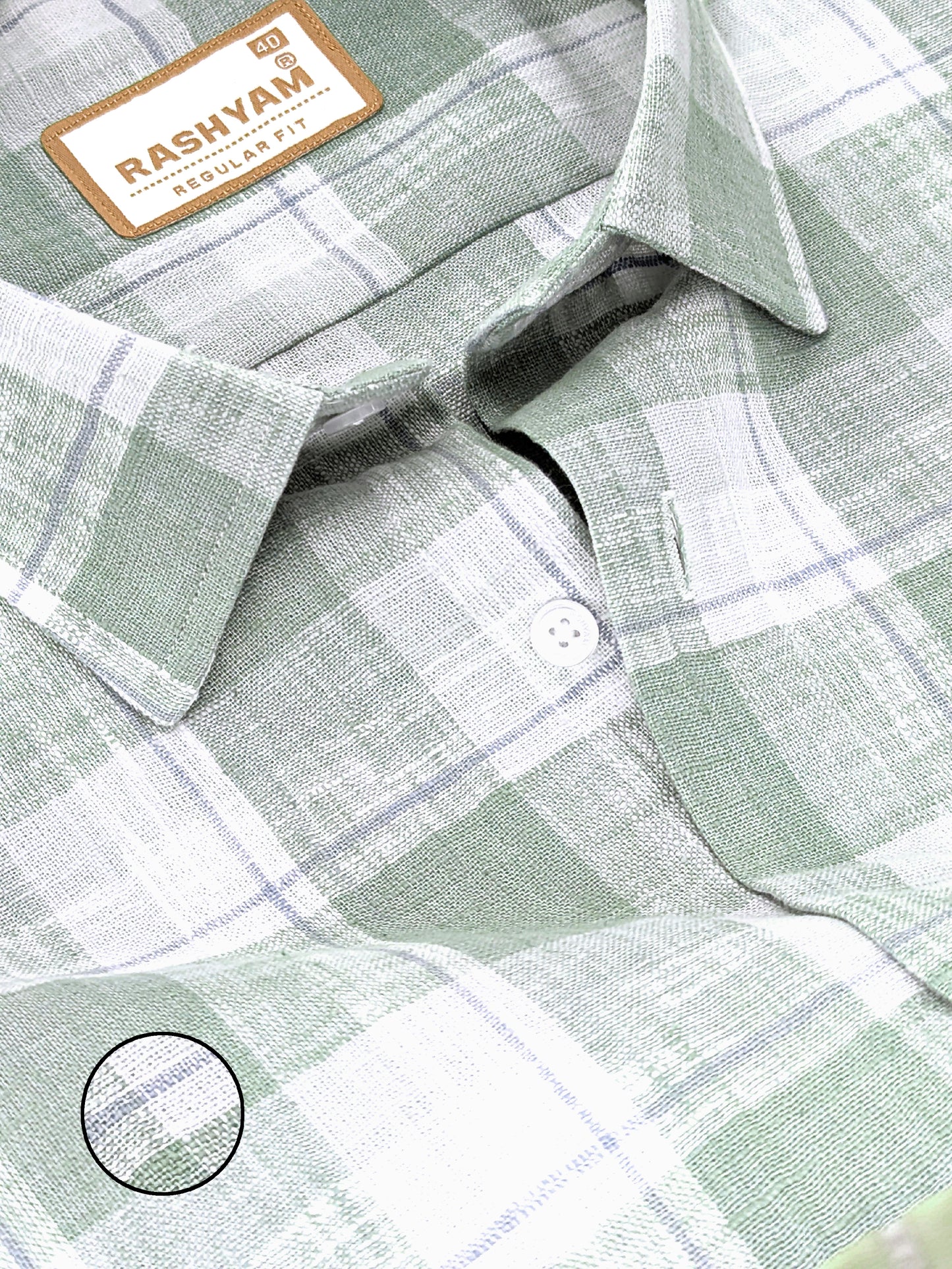 Ceriana Luxurious Italian Linen Cotton Mountain Green Checks On Cream Formal Shirt