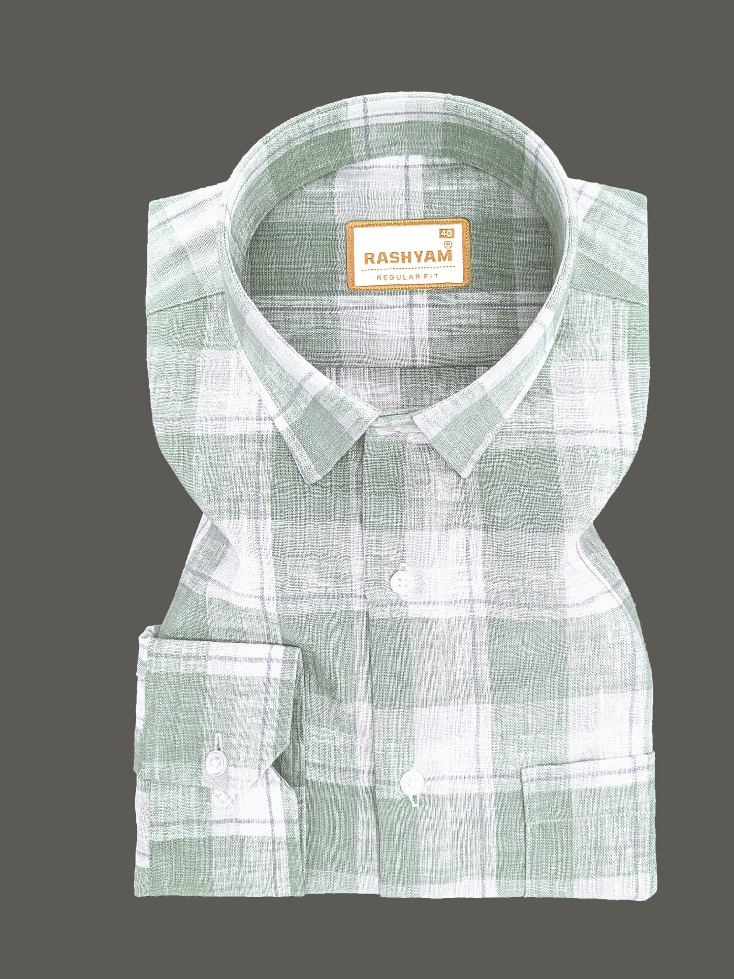 Ceriana Luxurious Italian Linen Cotton Mountain Green Checks On Cream Formal Shirt