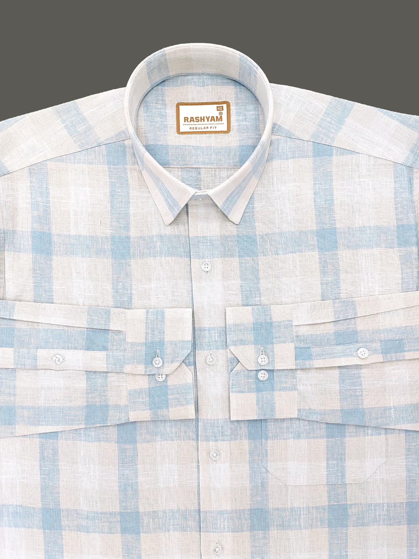 Ceriana Luxurious Italian Linen Light Lavender With Light Blue Checks Formal Shirt