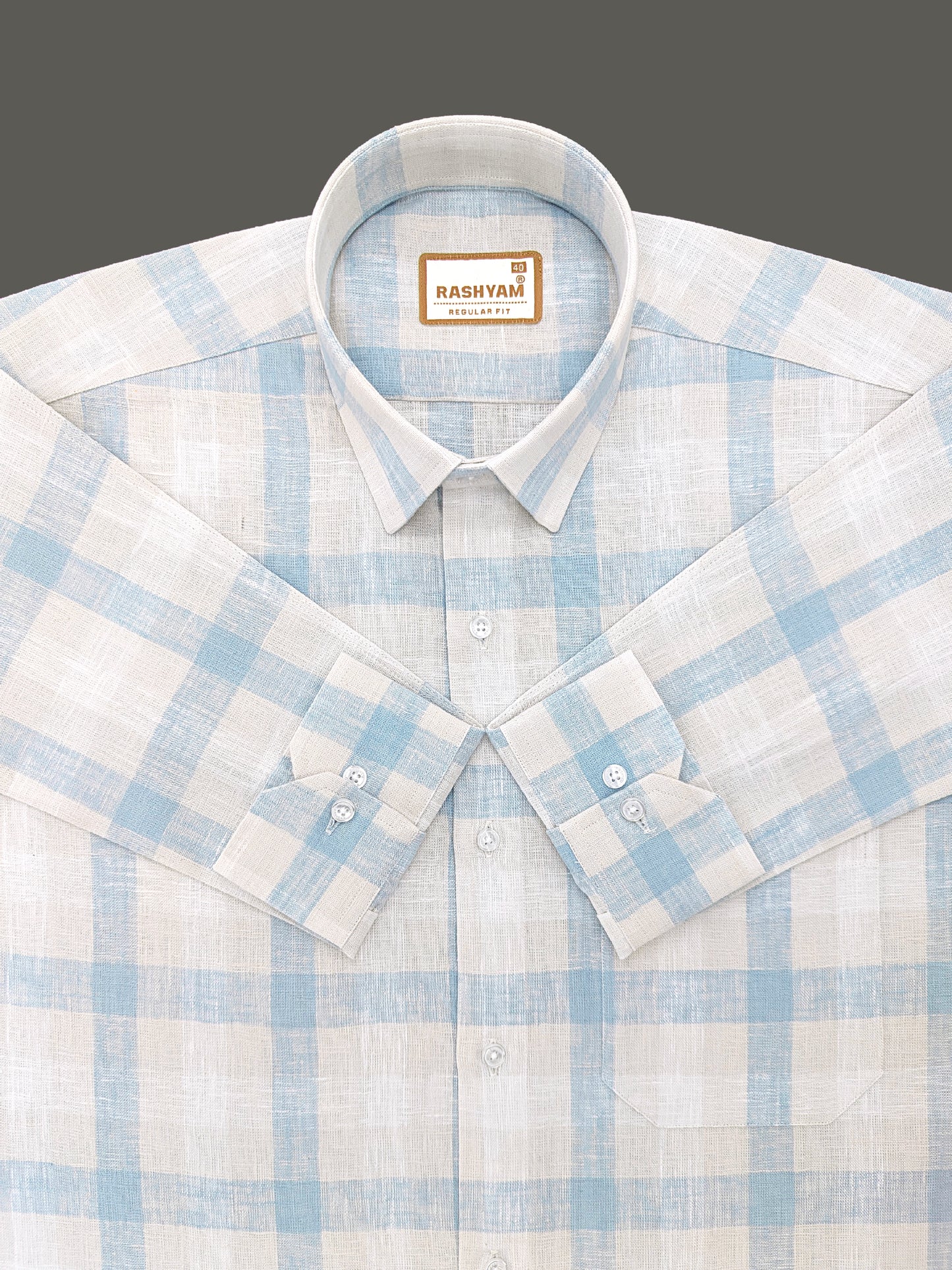 Ceriana Luxurious Italian Linen Light Lavender With Light Blue Checks Formal Shirt