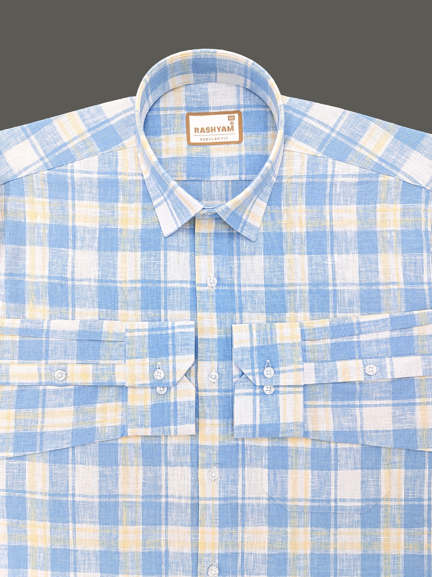 Ceriana Luxurious Italian Linen Blue with Yellow Checks Formal Shirt