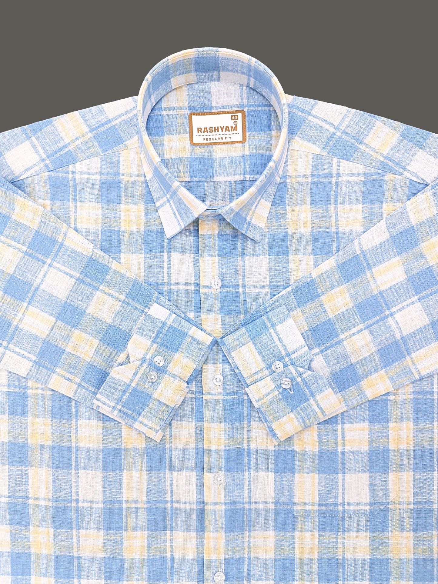 Ceriana Luxurious Italian Linen Blue with Yellow Checks Formal Shirt