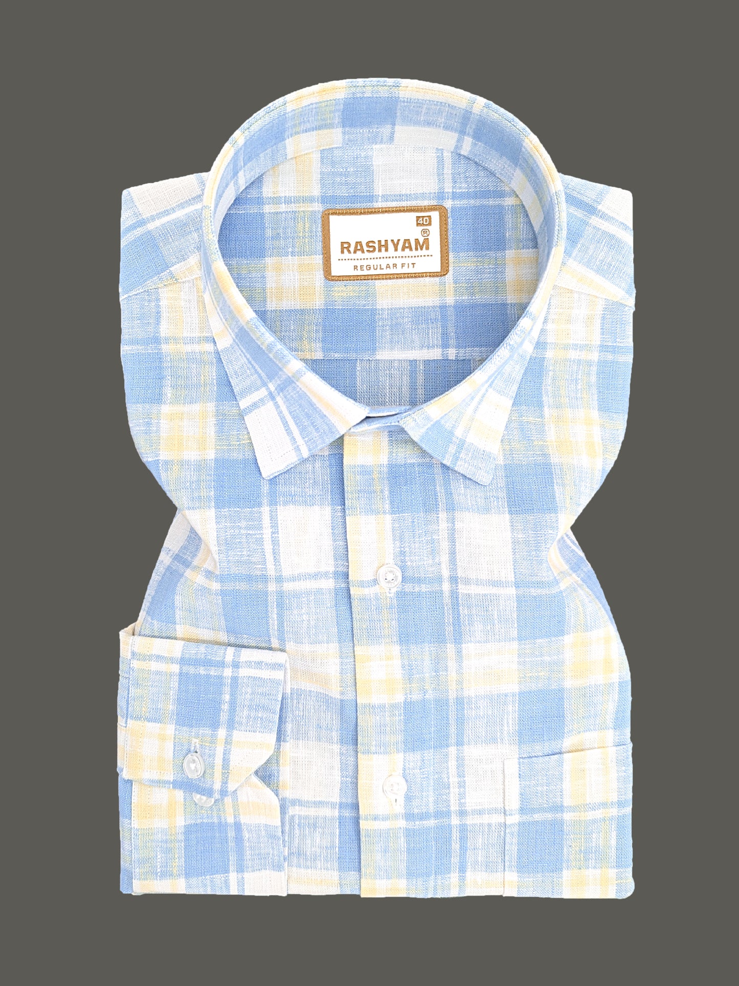 Ceriana Luxurious Italian Linen Blue with Yellow Checks Formal Shirt